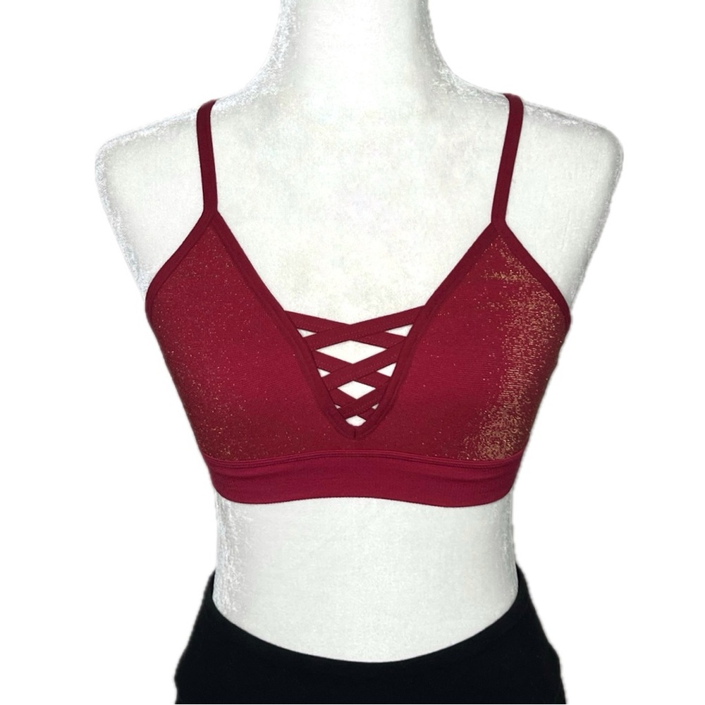 PINK VS Shimmery Bralette Victoria’s Secret Bra Crisscross Red Gold Medium M